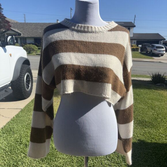 Source Unknown Sweaters - Ultra cropped long sleeve striped sweater